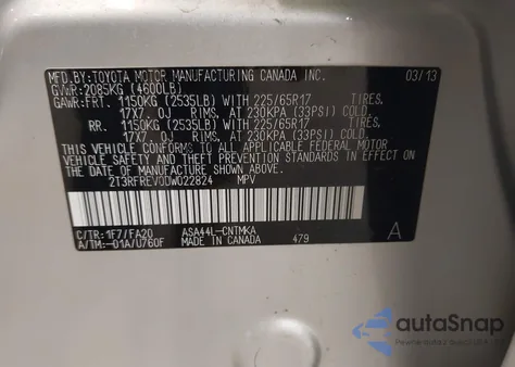 2013 Toyota Rav4 Xle z USA, uszkodzony, nr VIN 2T3RFREV0DW022824